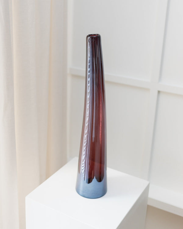Super Large Murano Glass Vase - Purple and Dark Red, tall narrow Tube - Mid Century Design Italy 1970s - Table Decoration, Unique Gift Idea_Bottega Jacobs