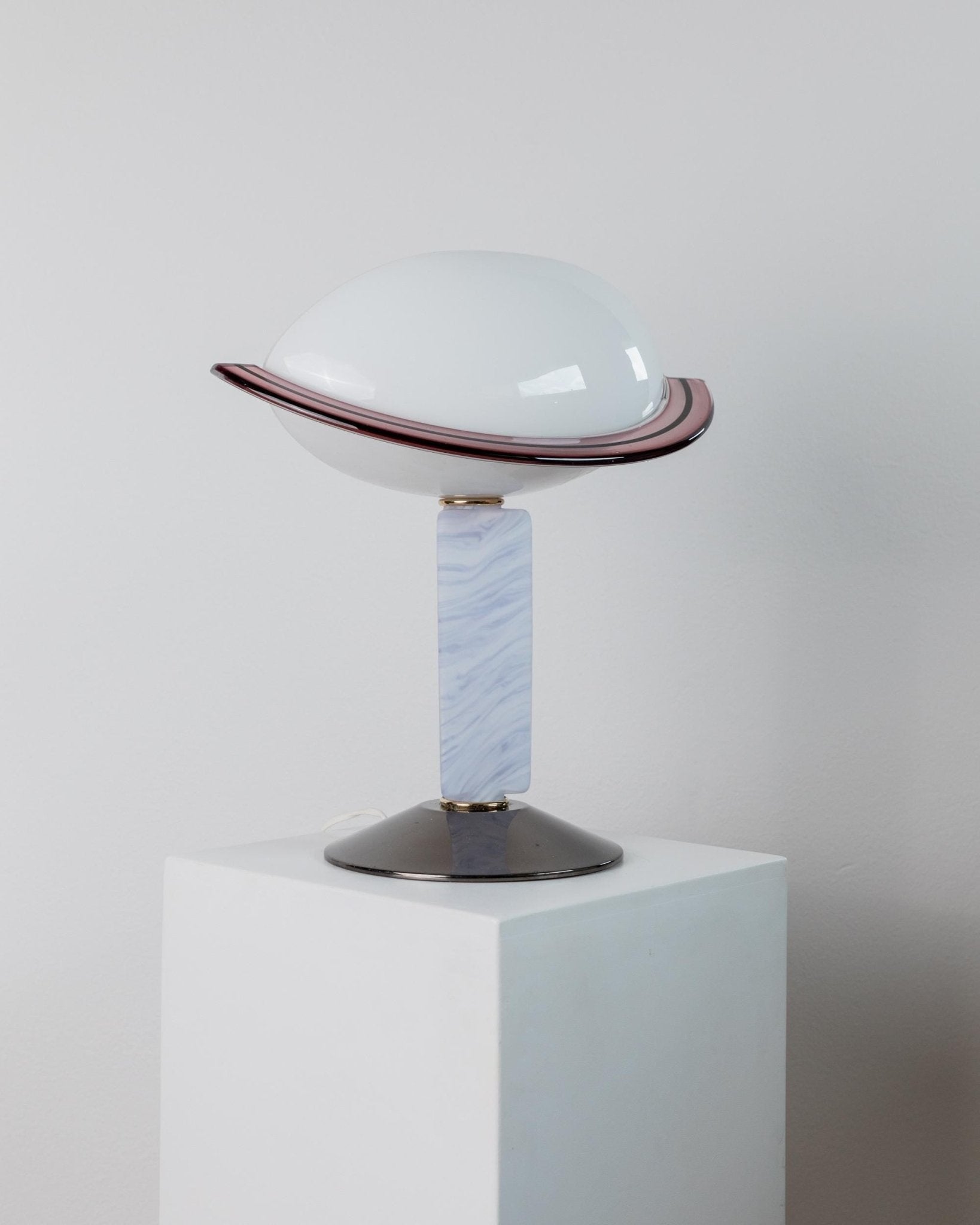 Unique Vintage Murano Glass Table Lamp – Swirled Glass Base with Metal, Glass Shade – Memphis Style Italy 1980s Design – Bedside Lamp, Gift_Bottega Jacobs