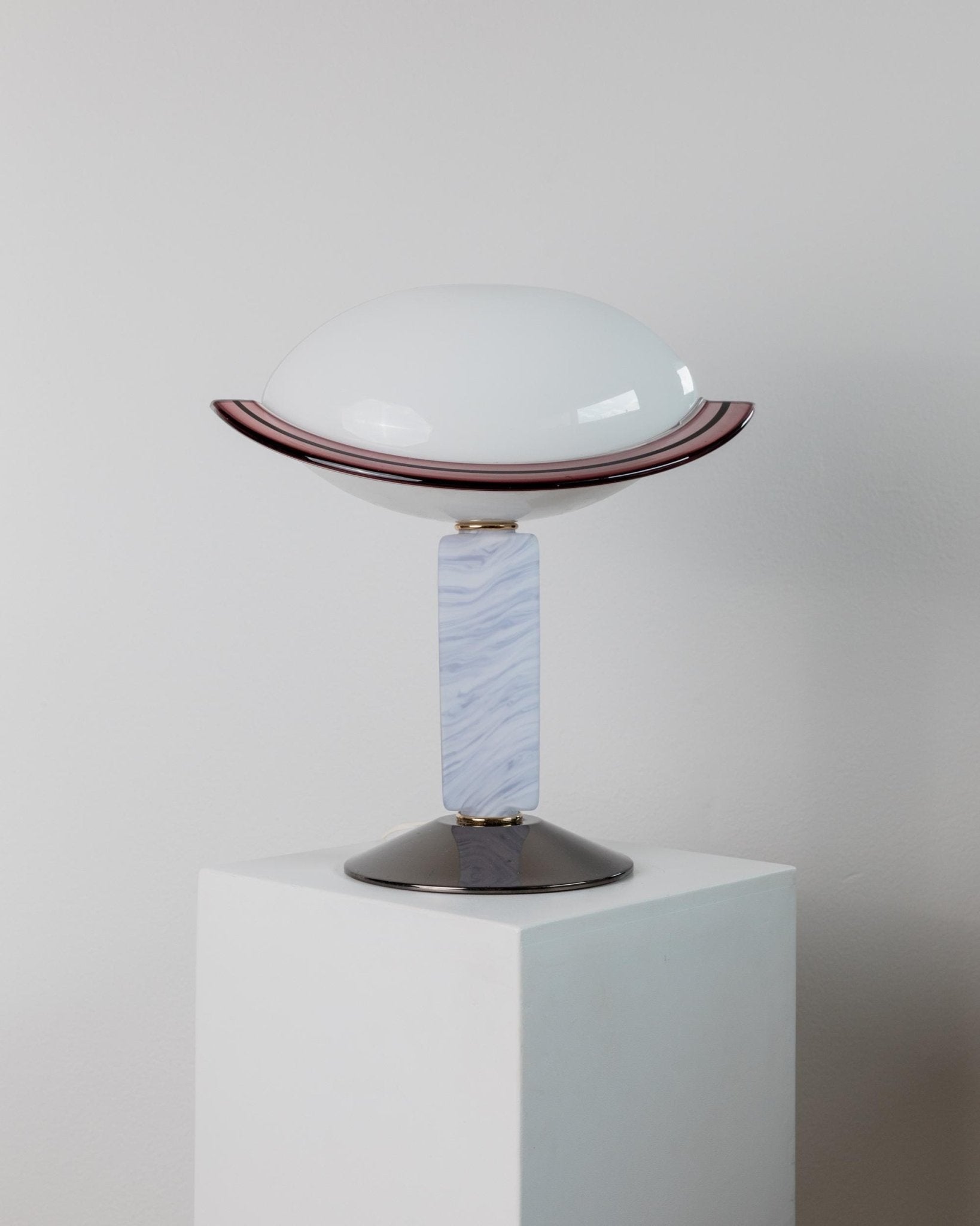 Unique Vintage Murano Glass Table Lamp – Swirled Glass Base with Metal, Glass Shade – Memphis Style Italy 1980s Design – Bedside Lamp, Gift_Bottega Jacobs