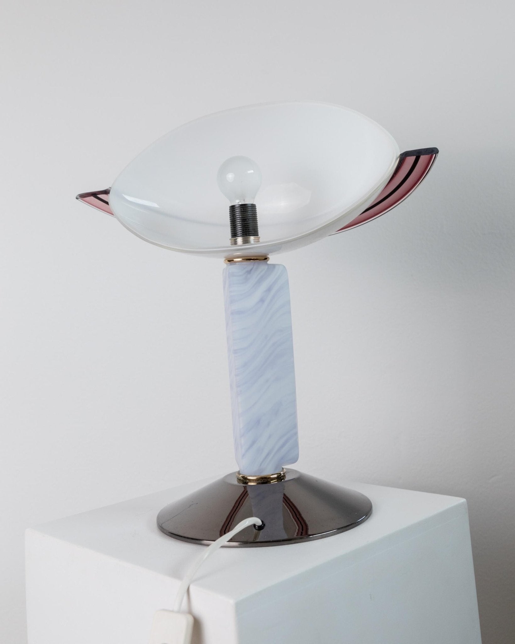Unique Vintage Murano Glass Table Lamp – Swirled Glass Base with Metal, Glass Shade – Memphis Style Italy 1980s Design – Bedside Lamp, Gift_Bottega Jacobs