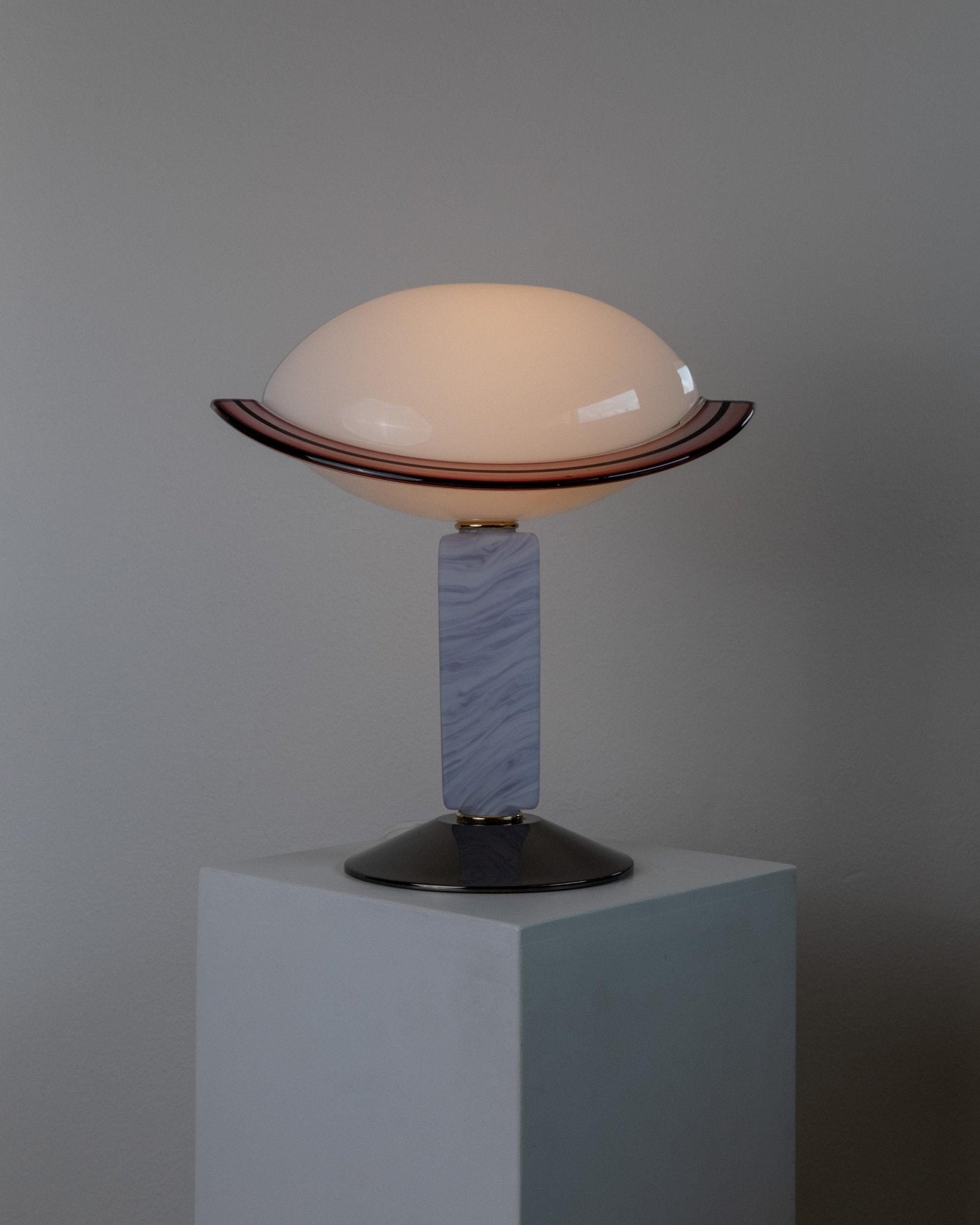 Unique Vintage Murano Glass Table Lamp – Swirled Glass Base with Metal, Glass Shade – Memphis Style Italy 1980s Design – Bedside Lamp, Gift_Bottega Jacobs