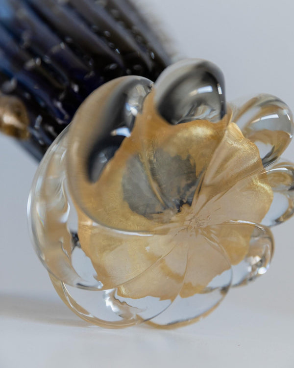 Vintage 19060s Murano Glass Vase by Barovier, Royal Blue with Gold, Bubble Glass, Twisted Texture, Italian Art Glass, Elegant Gift Idea_Bottega Jacobs