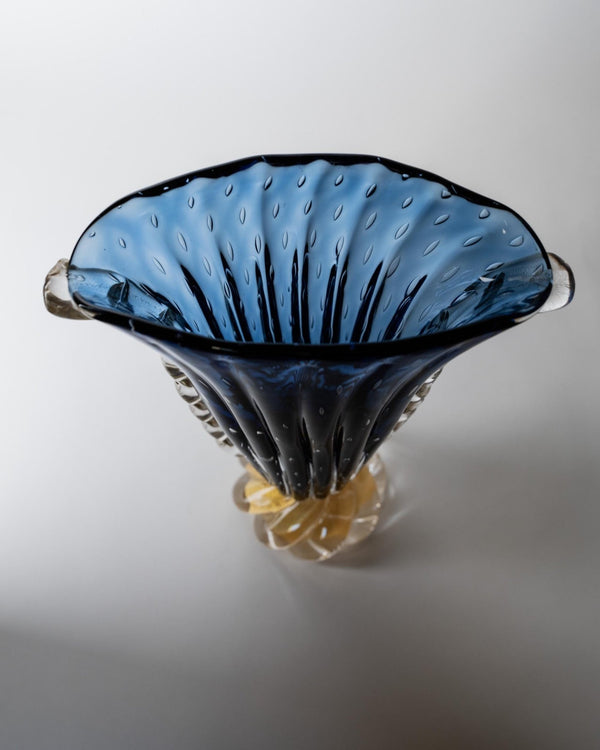 Vintage 19060s Murano Glass Vase by Barovier, Royal Blue with Gold, Bubble Glass, Twisted Texture, Italian Art Glass, Elegant Gift Idea_Bottega Jacobs