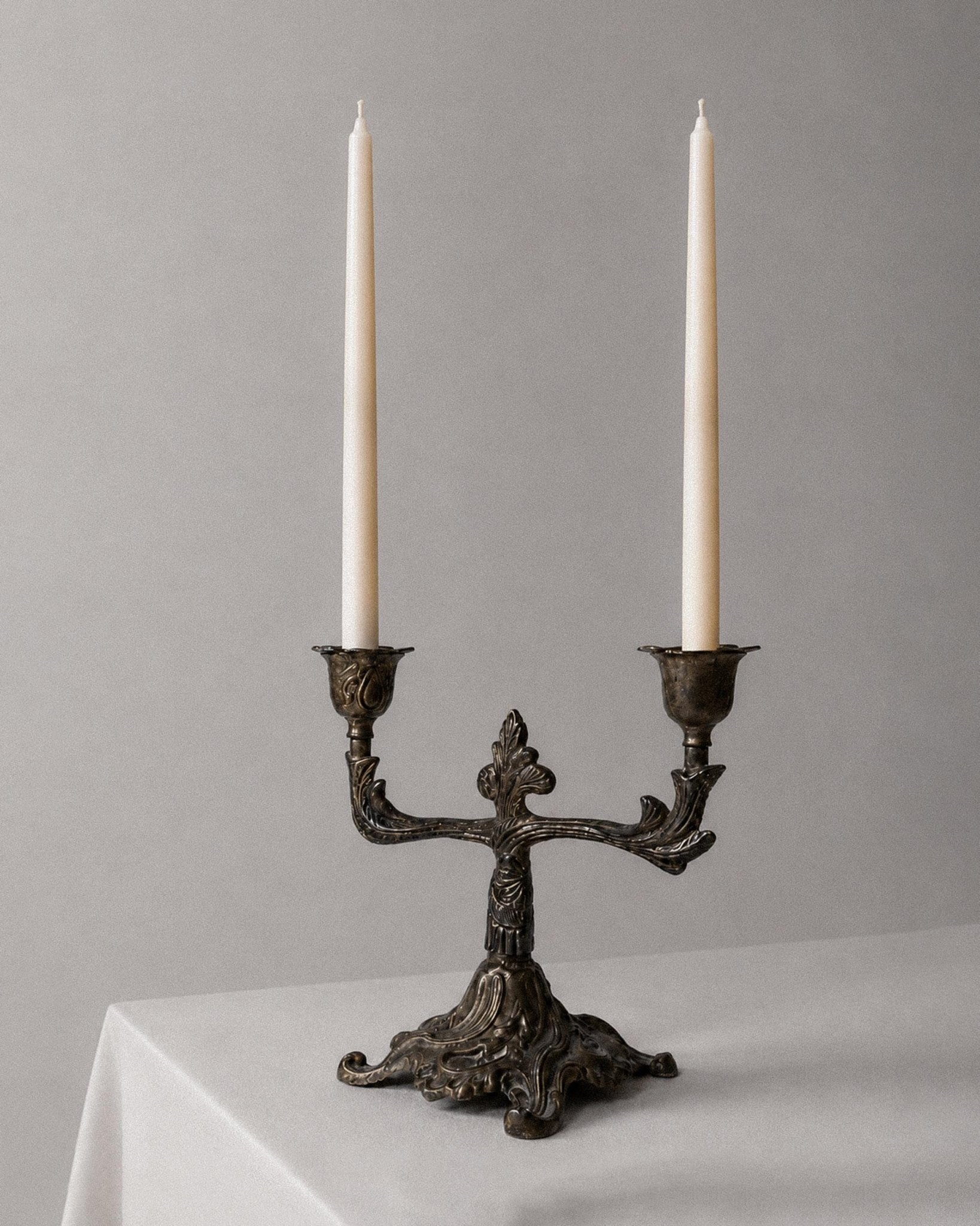 Vintage 1910s Bronze Candleholder for Two Candles, Art Deco Design with Ornate Details, Decorative Antique Table Accent, Elegant Gift Idea_Bottega Jacobs