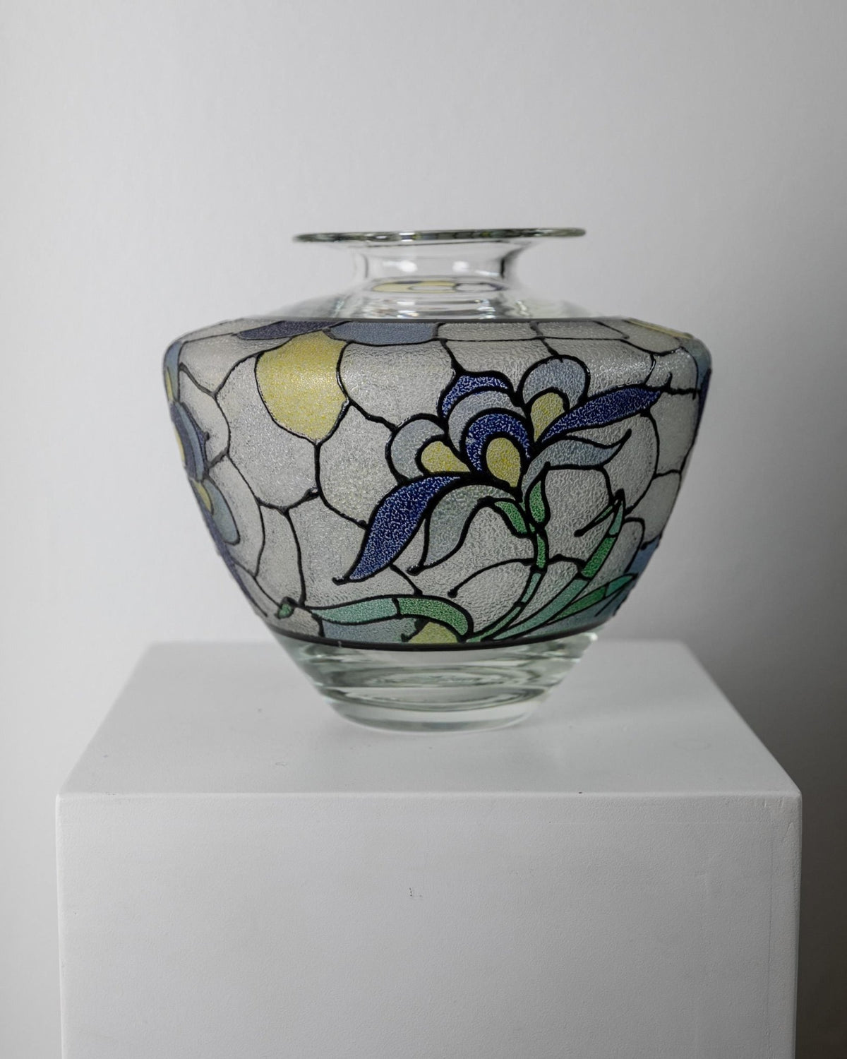 Vintage 1920s Art Deco Enameled Glass Vase, Tiffany Style Floral Hand Painted Design, Antique Decorative Art Glass, Home Decor, Gift Idea_Bottega Jacobs
