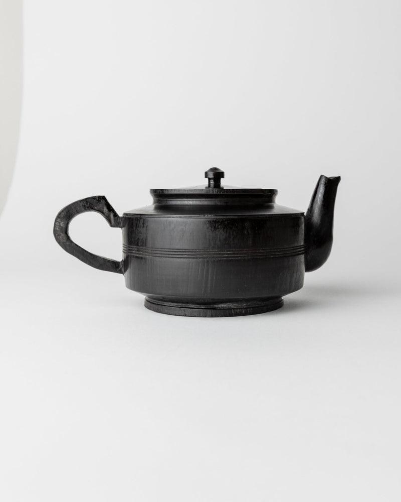 Vintage 1920s Black Wood Teapot, Japandi Style, Handcarved Solid Wood, Linear Details, Classic Sculptural Silhouette, Timeless Table Decor, Elegant Gift Idea_Bottega Jacobs