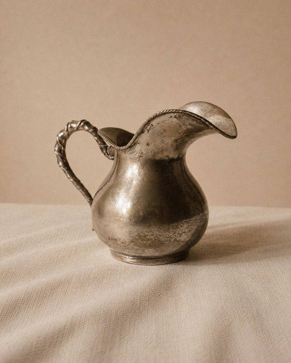 Vintage 1920s Hammered Silver Plated Creamer, by Calegaro Padua, Twisted Handle Design, Elegant Craftsmanship, Table Accent, Gift Idea_Bottega Jacobs
