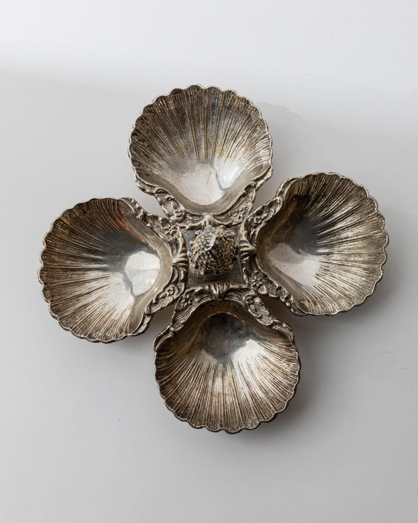 Vintage 1930s Silver Plated Bowl Centerpiece, Four Small Shell Dishes with Pinecone Handle, Elegant Art Deco Table Decor, Timeless Gift Idea_Bottega Jacobs