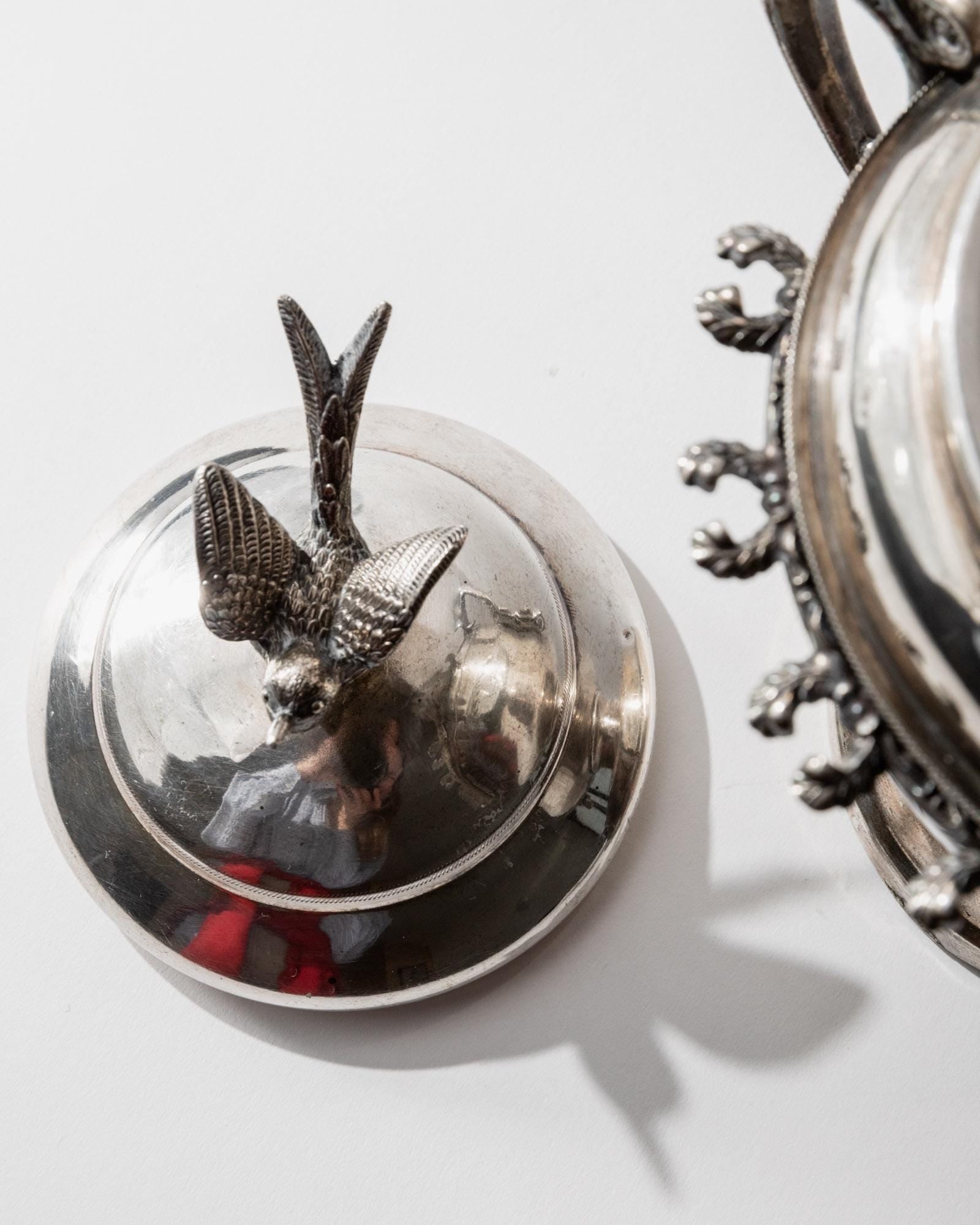 Vintage 1930s Silver Plated Footed Bowl with Lid by Warren Rogers New York, Bird and Ornate Details, Elegant Decor, Timeless Gift Idea_Bottega Jacobs
