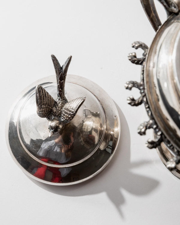 Vintage 1930s Silver Plated Footed Bowl with Lid by Warren Rogers New York, Bird and Ornate Details, Elegant Decor, Timeless Gift Idea_Bottega Jacobs