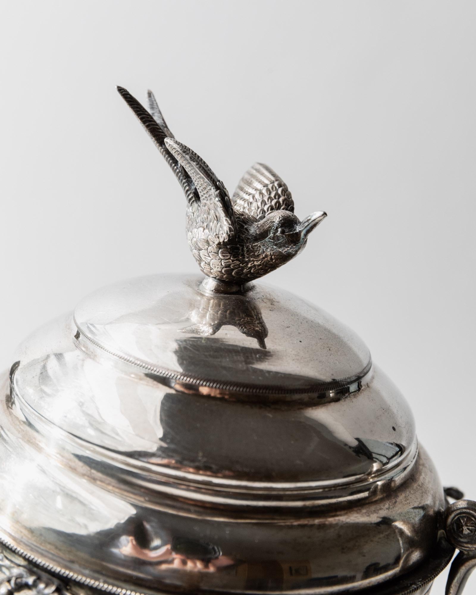 Vintage 1930s Silver Plated Footed Bowl with Lid by Warren Rogers New York, Bird and Ornate Details, Elegant Decor, Timeless Gift Idea_Bottega Jacobs