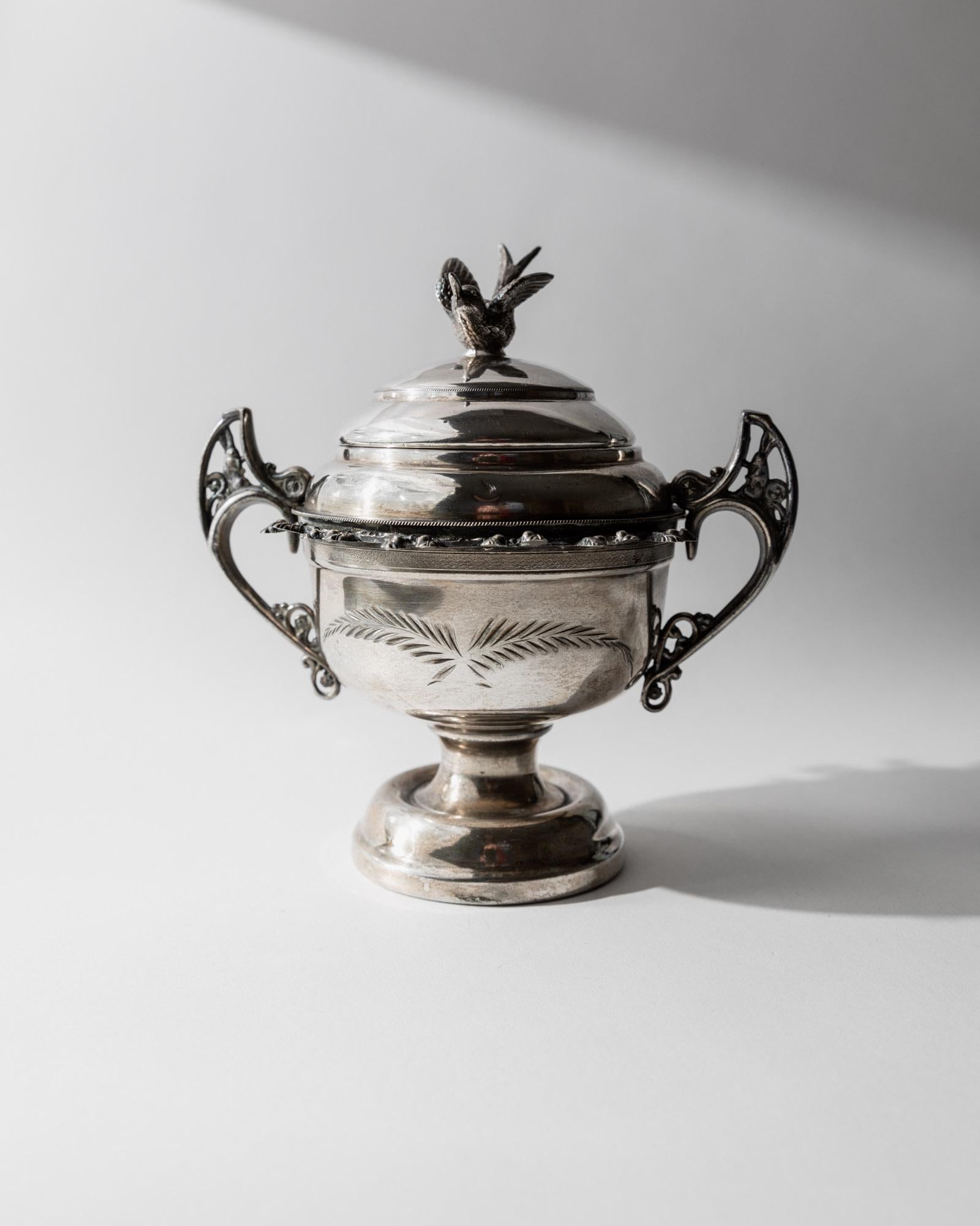 Vintage 1930s Silver Plated Footed Bowl with Lid by Warren Rogers New York, Bird and Ornate Details, Elegant Decor, Timeless Gift Idea_Bottega Jacobs