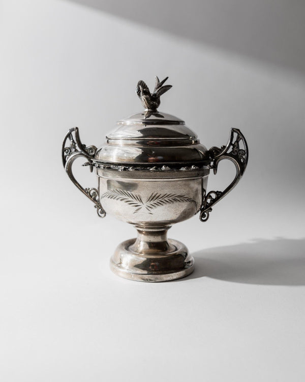 Vintage 1930s Silver Plated Footed Bowl with Lid by Warren Rogers New York, Bird and Ornate Details, Elegant Decor, Timeless Gift Idea_Bottega Jacobs
