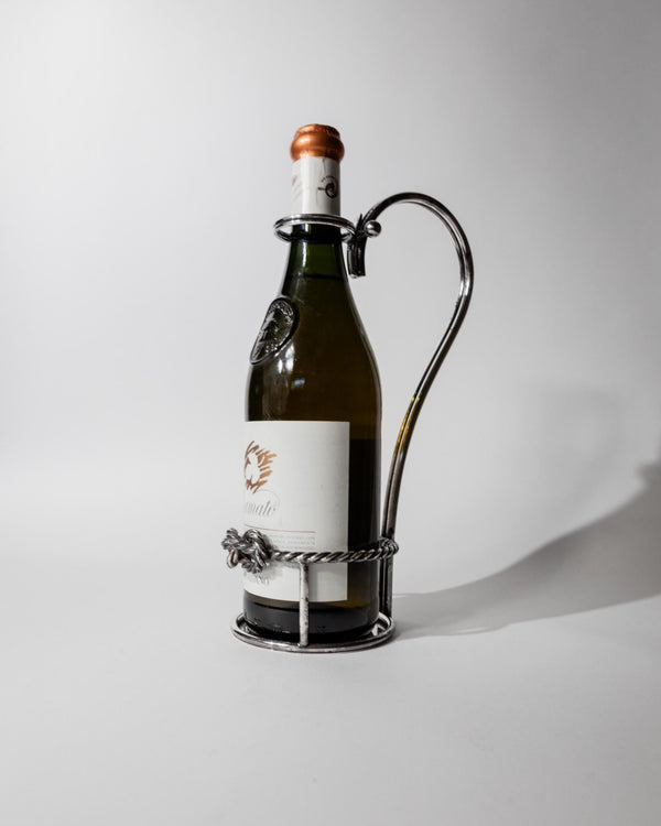 Vintage 1930s Silver Plated Wine Bottle Holder, Adjustable Ring, Woven Detail, Elegant Bar Accessory, by Serra Roma Italy, Gift Idea_Bottega Jacobs
