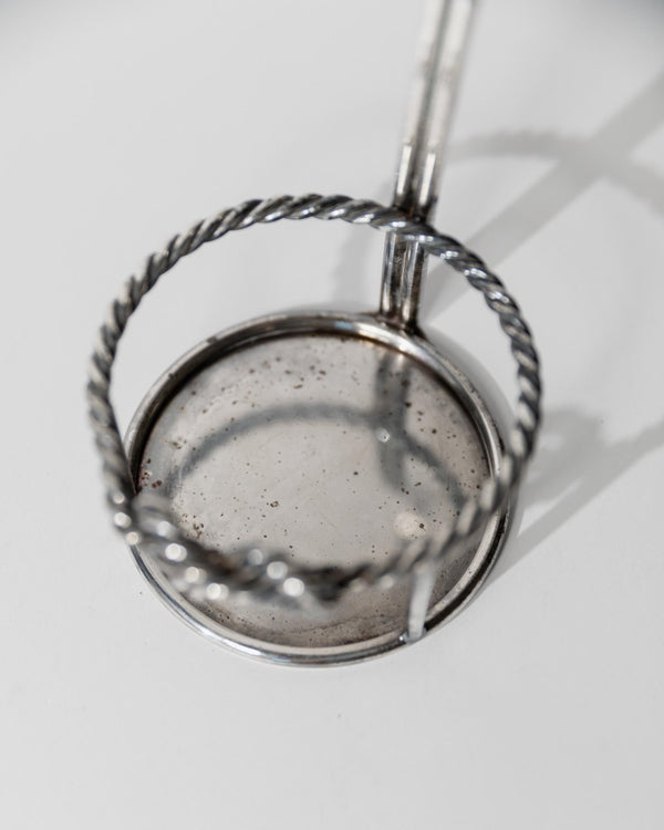 Vintage 1930s Silver Plated Wine Bottle Holder, Adjustable Ring, Woven Detail, Elegant Bar Accessory, by Serra Roma Italy, Gift Idea_Bottega Jacobs