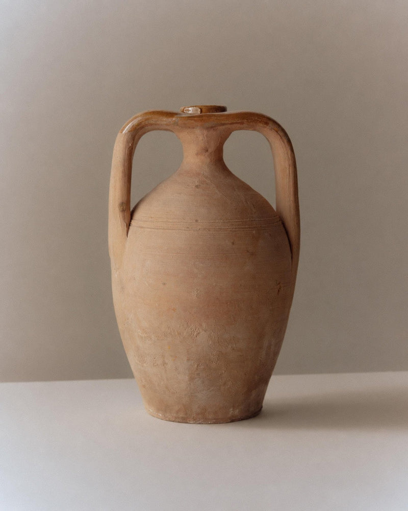 Vintage 1930s Terracotta Amphora Vase, Handcrafted Italian Jug with Two Handles, Fine Linear Decoration, Rustic Home Decor, Gift Idea_Bottega Jacobs