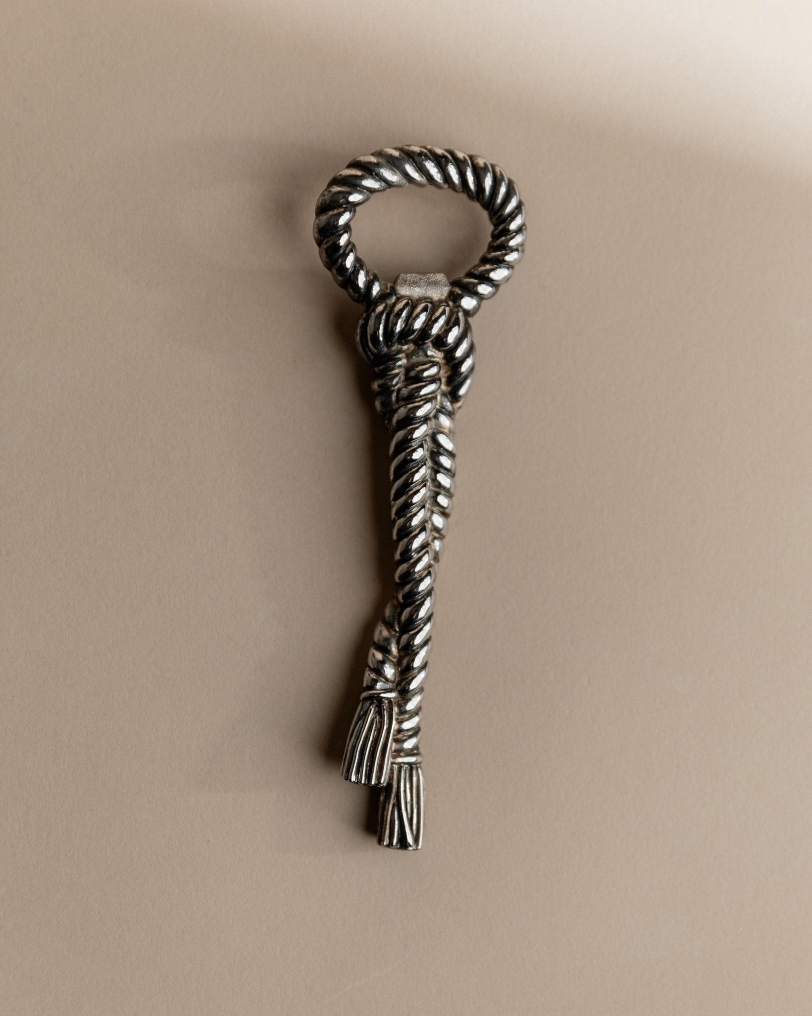 Vintage 1940s Bottle Opener, Rope Shape, Silver Plated, Gift Idea Christmas, Table Decoration_Bottega Jacobs