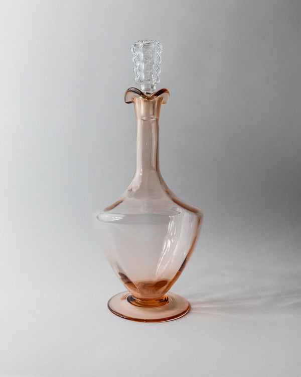 Vintage 1940s Murano Glass Decanter Set of 2, Rosalin Glass with Stoppers, Different Sculptural Shapes, Elegant Italian Decor, Gift Idea_Bottega Jacobs