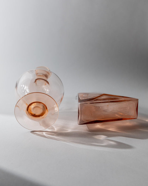 Vintage 1940s Murano Glass Decanter Set of 2, Rosalin Glass with Stoppers, Different Sculptural Shapes, Elegant Italian Decor, Gift Idea_Bottega Jacobs
