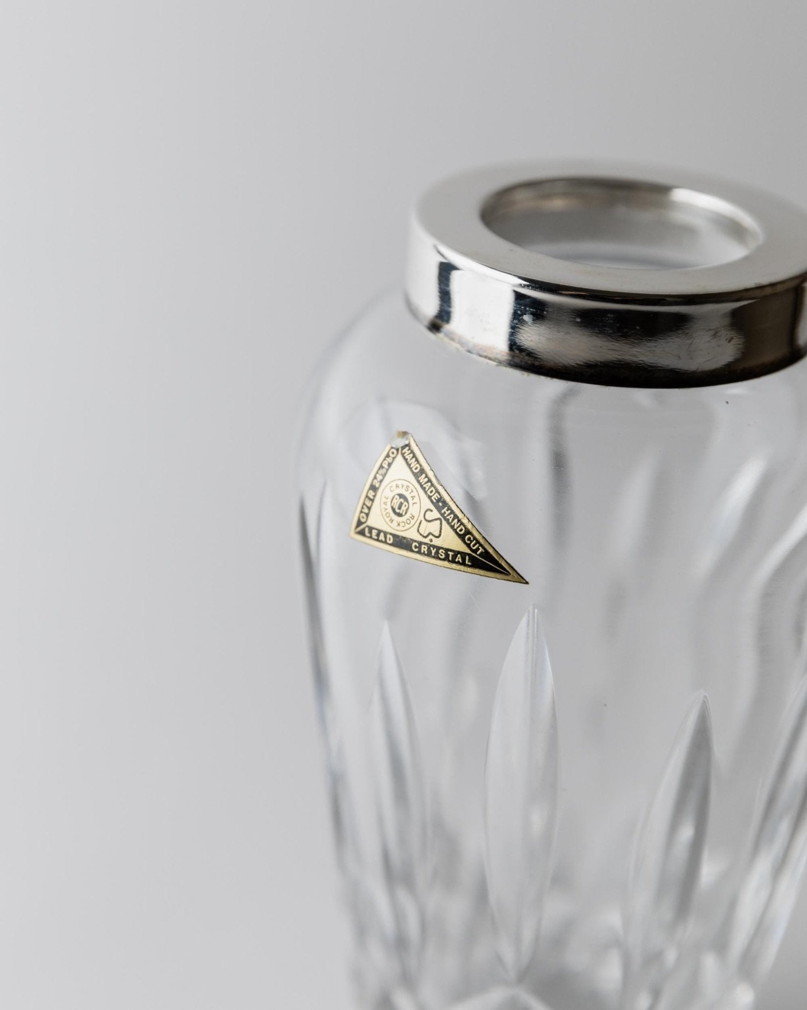 Vintage 1950s Crystal Glass Cocktail Shaker, by RCR Italy, Silver Plated Top, Hand Cut Glass Design, Elegant Barware Accessory, Gift Idea_Bottega Jacobs