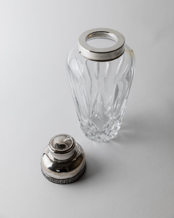 Vintage 1950s Crystal Glass Cocktail Shaker, by RCR Italy, Silver Plated Top, Hand Cut Glass Design, Elegant Barware Accessory, Gift Idea_Bottega Jacobs