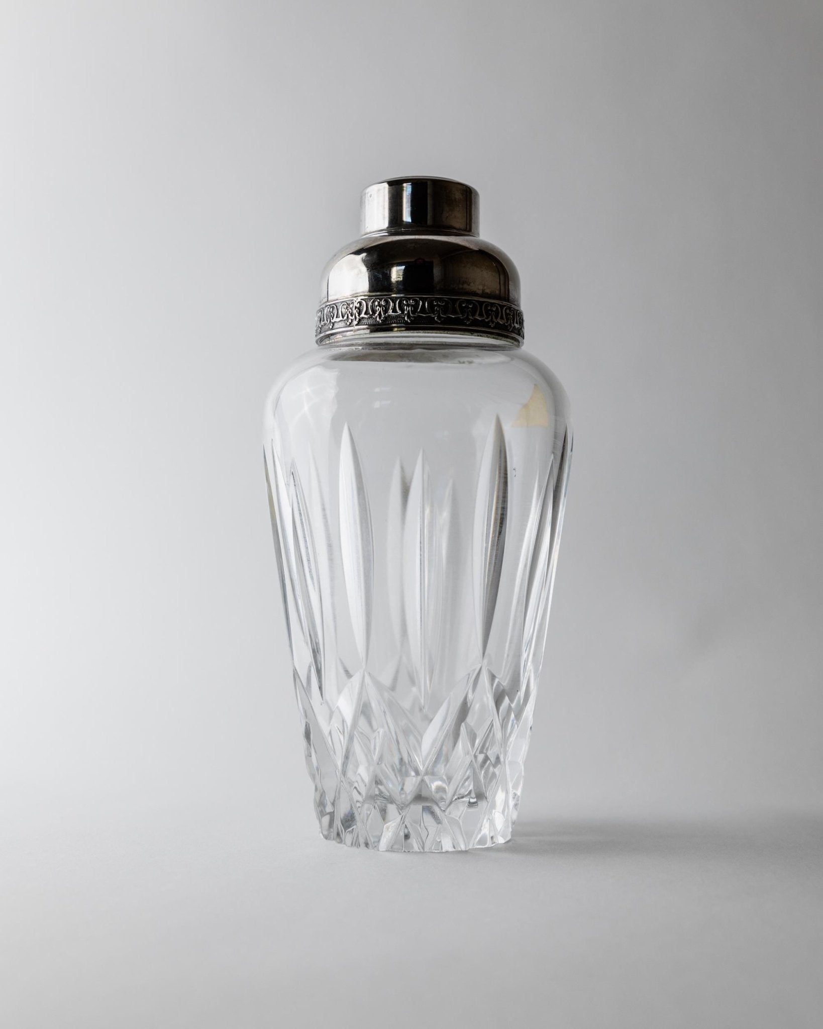 Vintage 1950s Crystal Glass Cocktail Shaker, by RCR Italy, Silver Plated Top, Hand Cut Glass Design, Elegant Barware Accessory, Gift Idea_Bottega Jacobs