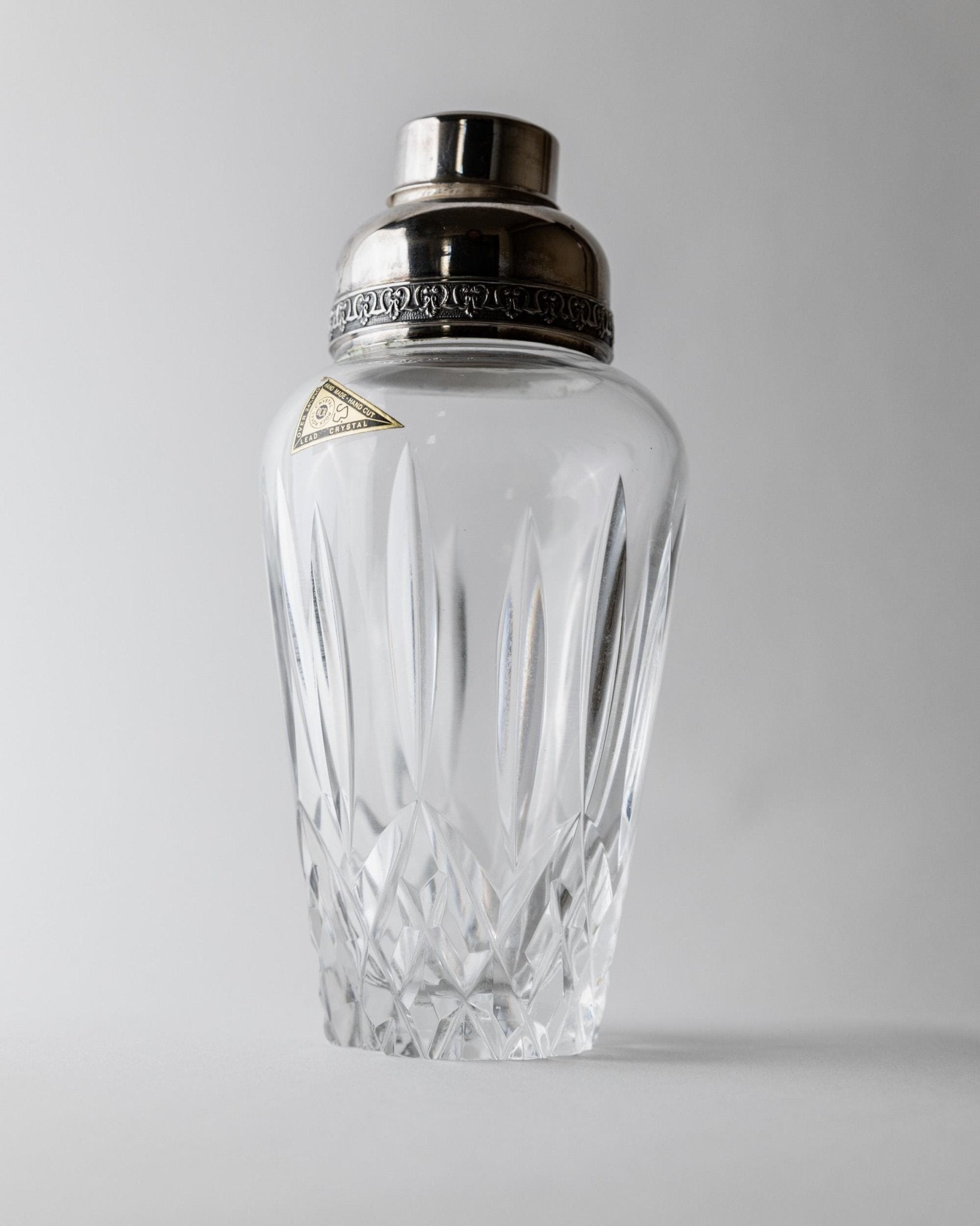 Vintage 1950s Crystal Glass Cocktail Shaker, by RCR Italy, Silver Plated Top, Hand Cut Glass Design, Elegant Barware Accessory, Gift Idea_Bottega Jacobs
