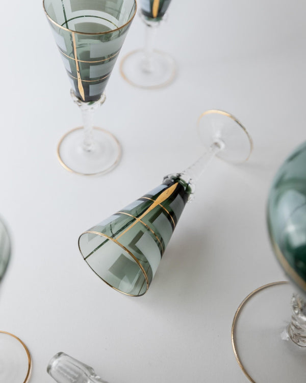 Vintage 1950s Murano Glass Liqueur Set, blue Decanter and 4 Glasses with Hand Painted Gold Details, Elegant Italian Barware, Gift Idea_Bottega Jacobs