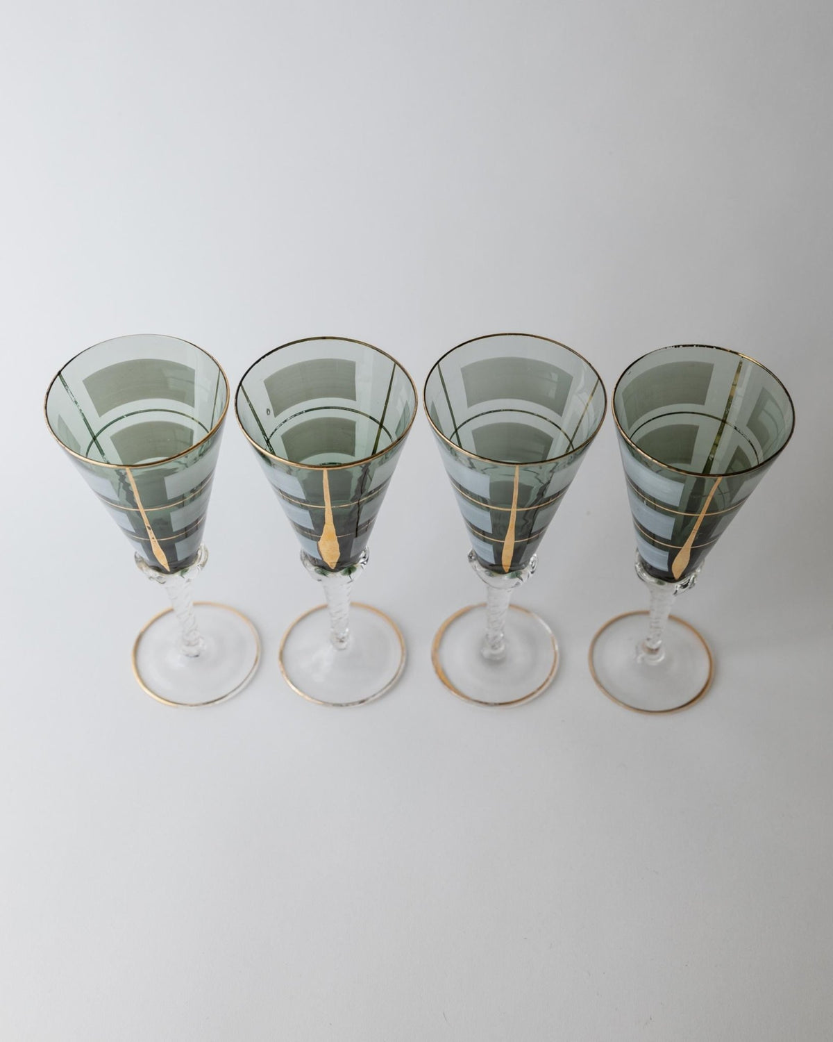 Vintage 1950s Murano Glass Liqueur Set, blue Decanter and 4 Glasses with Hand Painted Gold Details, Elegant Italian Barware, Gift Idea_Bottega Jacobs