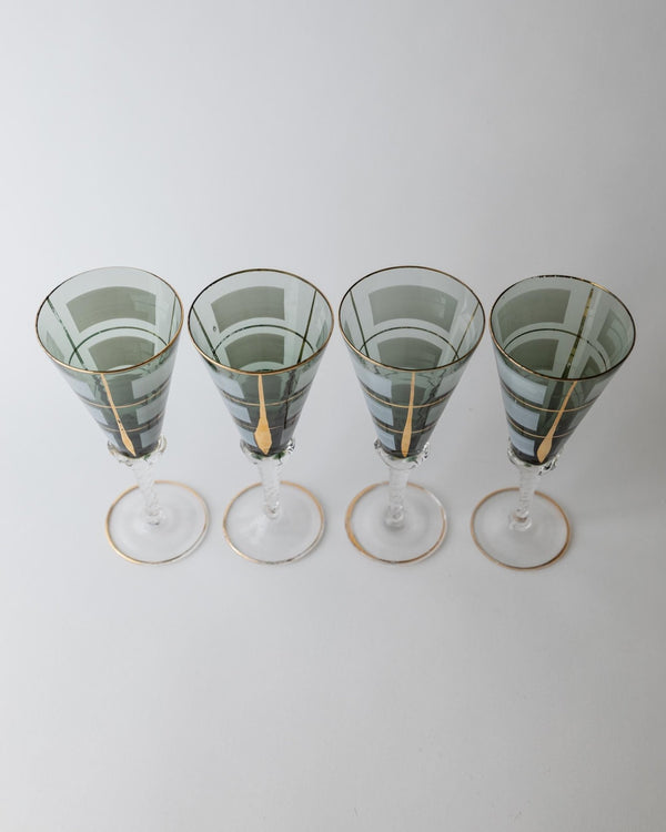 Vintage 1950s Murano Glass Liqueur Set, blue Decanter and 4 Glasses with Hand Painted Gold Details, Elegant Italian Barware, Gift Idea_Bottega Jacobs