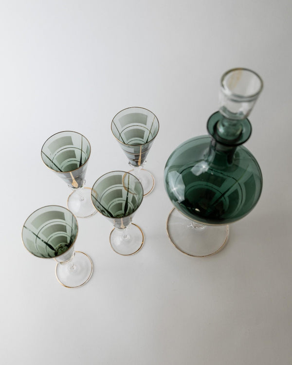 Vintage 1950s Murano Glass Liqueur Set, blue Decanter and 4 Glasses with Hand Painted Gold Details, Elegant Italian Barware, Gift Idea_Bottega Jacobs