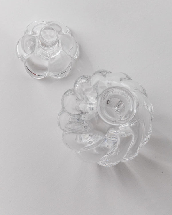 Vintage 1950s Murano Glass Perfume Bottle, Curved Hand Blown Glass with Floral Stopper, Timeless Vanity Decor, Noble Gift Idea_Bottega Jacobs
