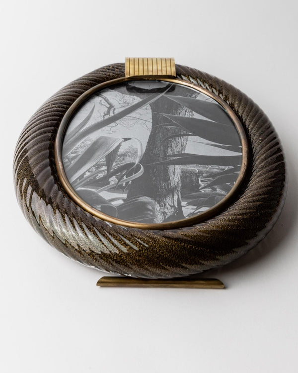 Vintage 1950s Murano Glass Picture Frame, Oval Hand Blown Curved Glass by Barovier & Toso golden Sparkles, Brass Details , Elegant Gift Idea_Bottega Jacobs