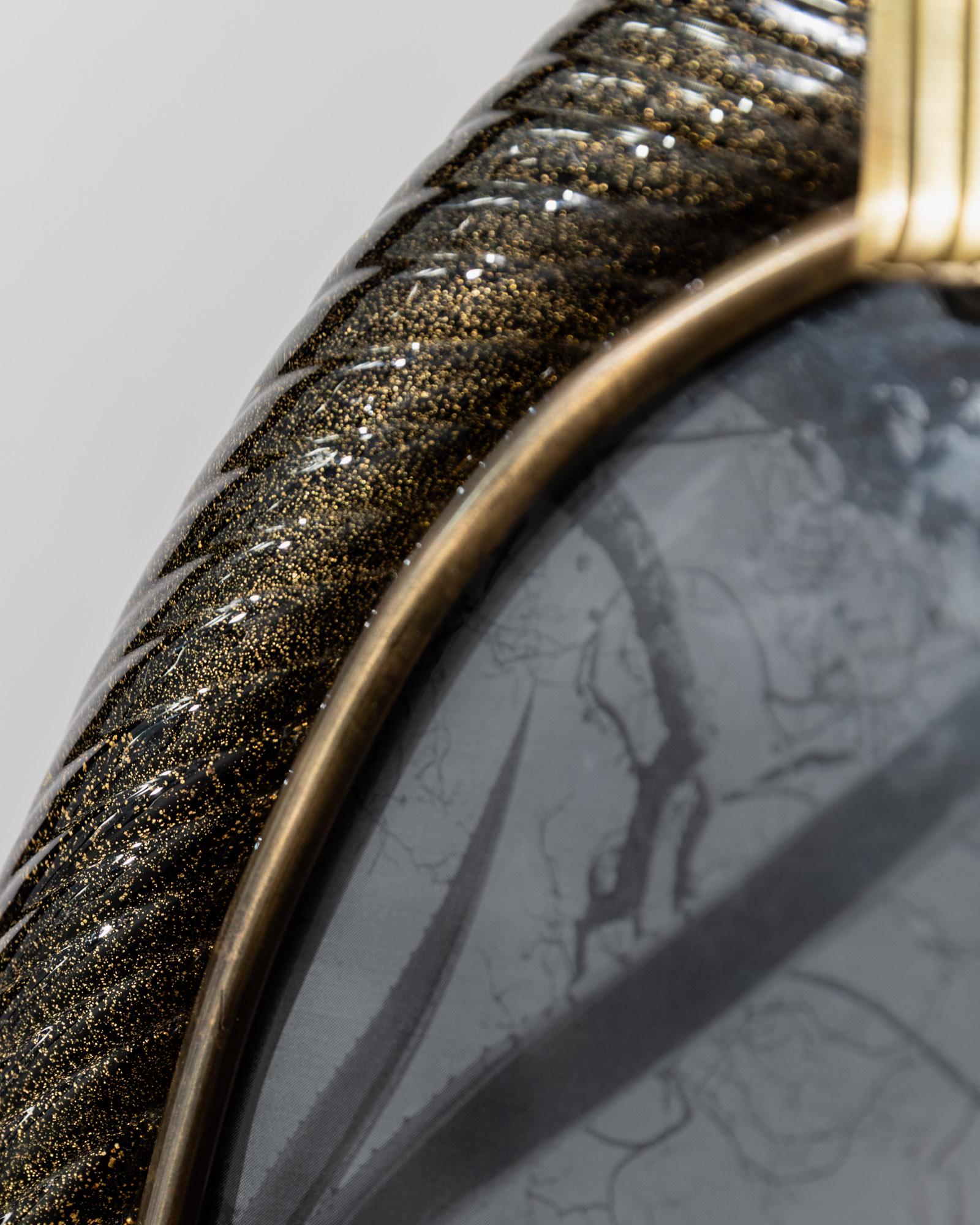 Vintage 1950s Murano Glass Picture Frame, Oval Hand Blown Curved Glass by Barovier & Toso golden Sparkles, Brass Details , Elegant Gift Idea_Bottega Jacobs