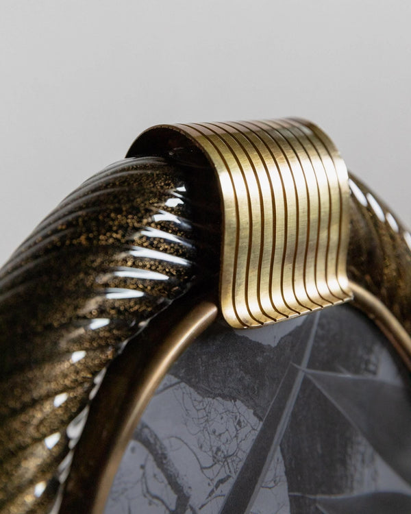 Vintage 1950s Murano Glass Picture Frame, Oval Hand Blown Curved Glass by Barovier & Toso golden Sparkles, Brass Details , Elegant Gift Idea_Bottega Jacobs