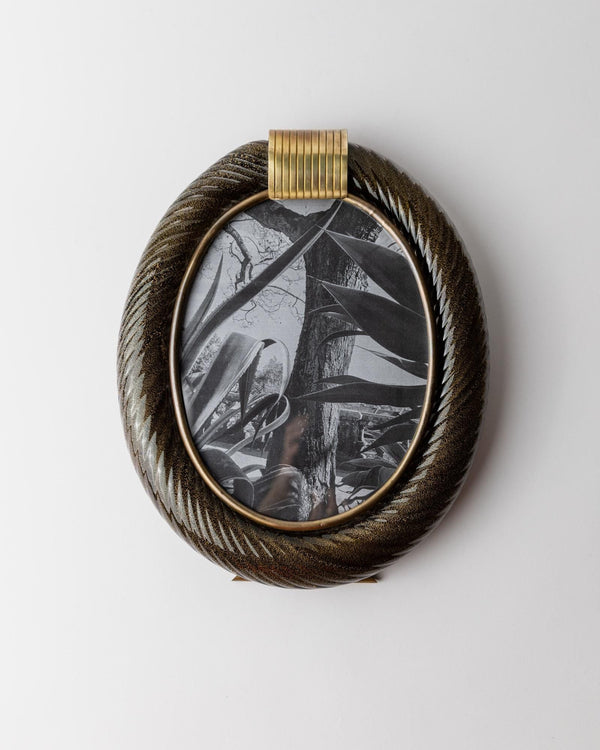 Vintage 1950s Murano Glass Picture Frame, Oval Hand Blown Curved Glass by Barovier & Toso golden Sparkles, Brass Details , Elegant Gift Idea_Bottega Jacobs