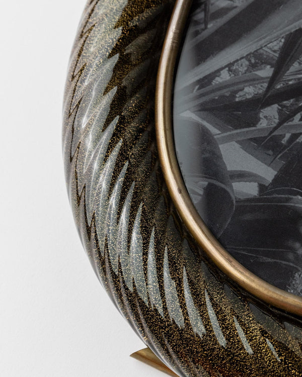 Vintage 1950s Murano Glass Picture Frame, Oval Hand Blown Curved Glass by Barovier & Toso golden Sparkles, Brass Details , Elegant Gift Idea_Bottega Jacobs