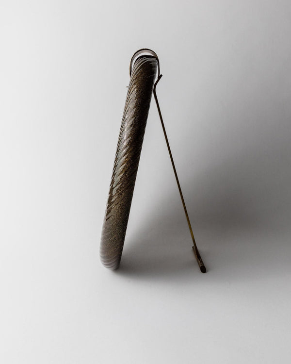 Vintage 1950s Murano Glass Picture Frame, Oval Hand Blown Curved Glass by Barovier & Toso golden Sparkles, Brass Details , Elegant Gift Idea_Bottega Jacobs