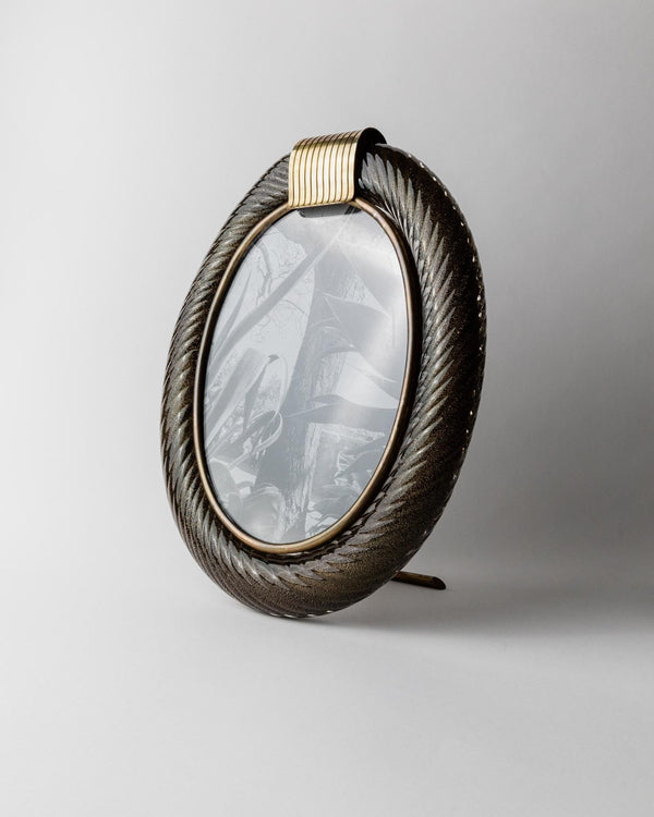 Vintage 1950s Murano Glass Picture Frame, Oval Hand Blown Curved Glass by Barovier & Toso golden Sparkles, Brass Details , Elegant Gift Idea_Bottega Jacobs