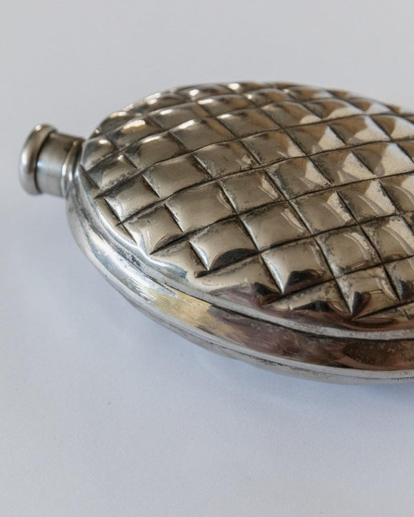 Vintage 1950s Silver Plated Flask, Pinecone Shape Metal Design, Unique Bar Accessory for Men, Retro Style Collectible, Elegant Gift Idea_Bottega Jacobs