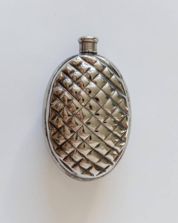 Vintage 1950s Silver Plated Flask, Pinecone Shape Metal Design, Unique Bar Accessory for Men, Retro Style Collectible, Elegant Gift Idea_Bottega Jacobs