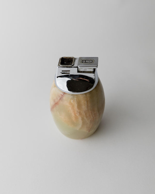 Vintage 1960s Alabaster Table Lighter, by Piezo Italy, Green Beige Stone Design, Elegant Mid Century Bar Accessory, Desk Object, Gift Idea_Bottega Jacobs