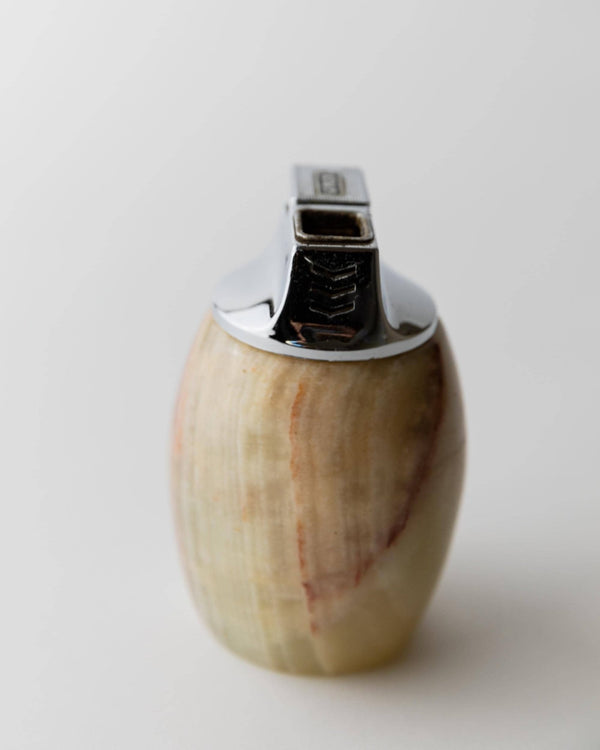 Vintage 1960s Alabaster Table Lighter, by Piezo Italy, Green Beige Stone Design, Elegant Mid Century Bar Accessory, Desk Object, Gift Idea_Bottega Jacobs