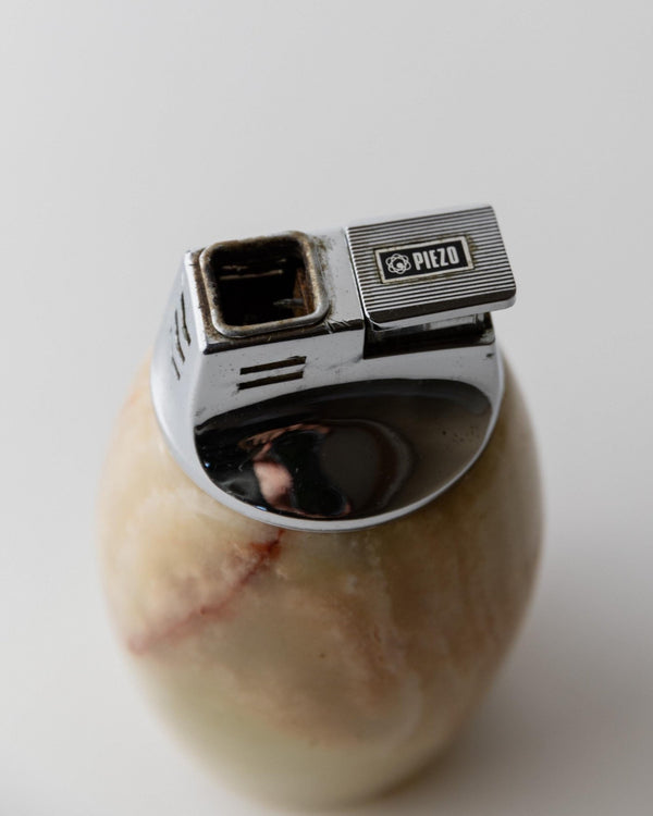 Vintage 1960s Alabaster Table Lighter, by Piezo Italy, Green Beige Stone Design, Elegant Mid Century Bar Accessory, Desk Object, Gift Idea_Bottega Jacobs
