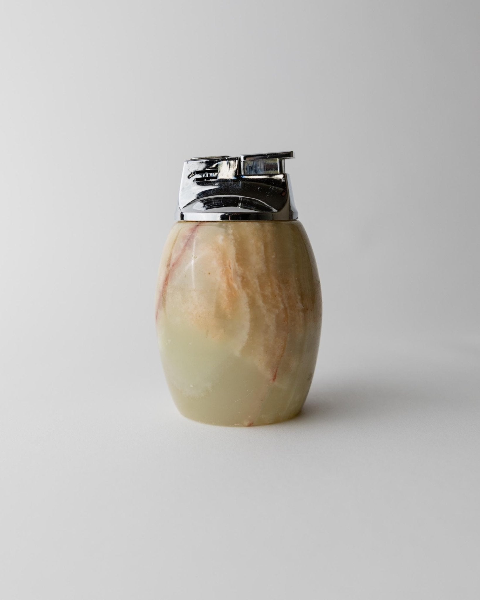 Vintage 1960s Alabaster Table Lighter, by Piezo Italy, Green Beige Stone Design, Elegant Mid Century Bar Accessory, Desk Object, Gift Idea_Bottega Jacobs