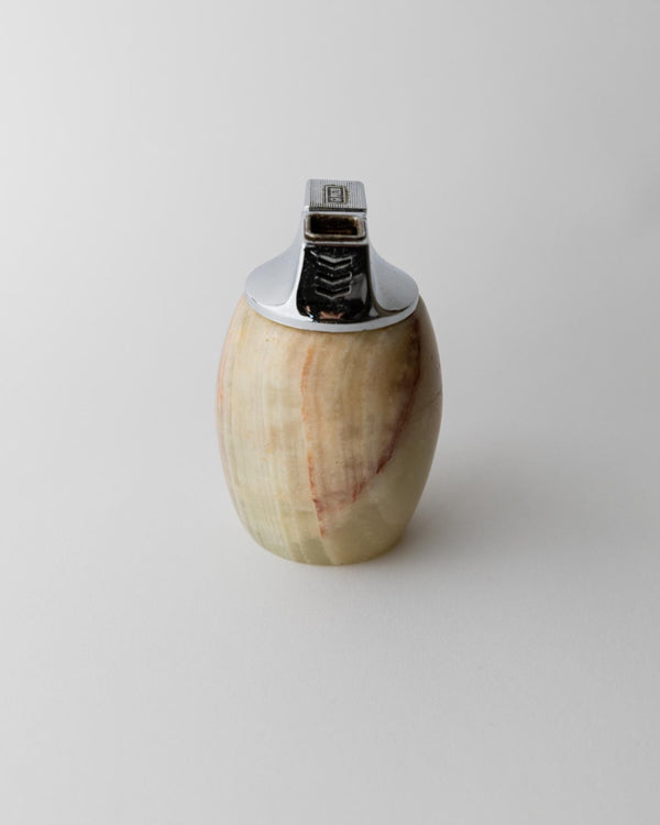 Vintage 1960s Alabaster Table Lighter, by Piezo Italy, Green Beige Stone Design, Elegant Mid Century Bar Accessory, Desk Object, Gift Idea_Bottega Jacobs