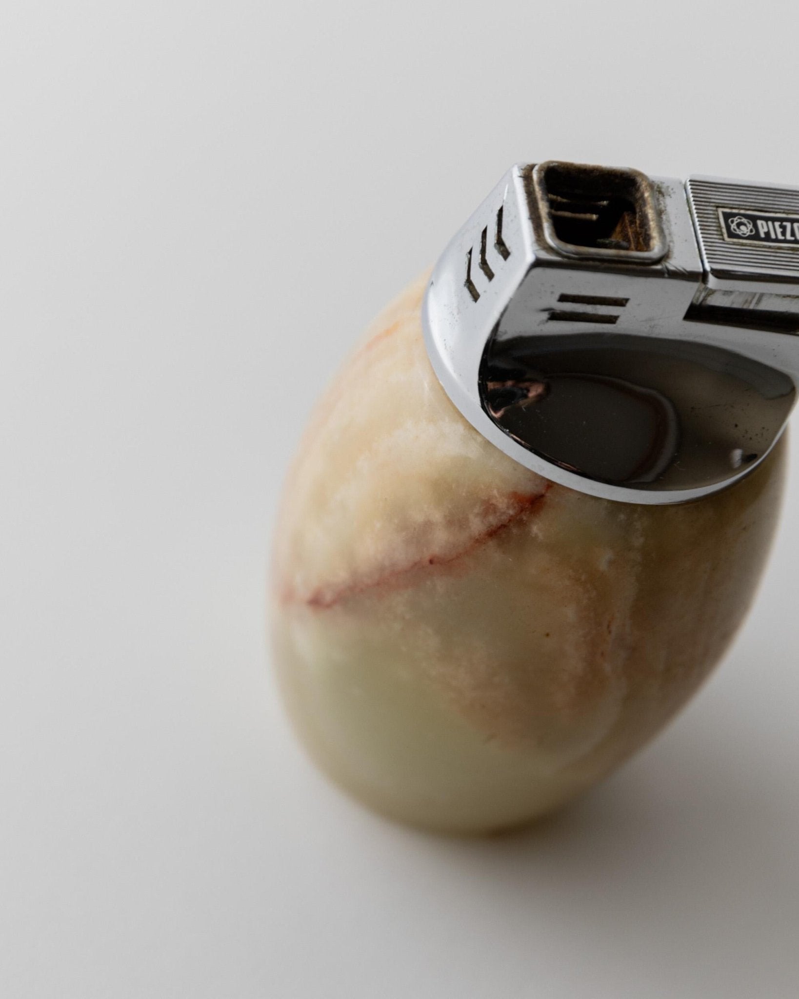 Vintage 1960s Alabaster Table Lighter, by Piezo Italy, Green Beige Stone Design, Elegant Mid Century Bar Accessory, Desk Object, Gift Idea_Bottega Jacobs