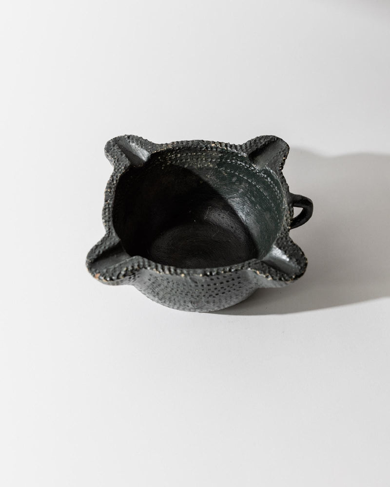 Vintage 1960s Ceramic Ashtray, Black Hand Carved Textured Design, Sculptural Organic Form, Retro Table Decor, Timeless Elegant Gift Idea_Bottega Jacobs