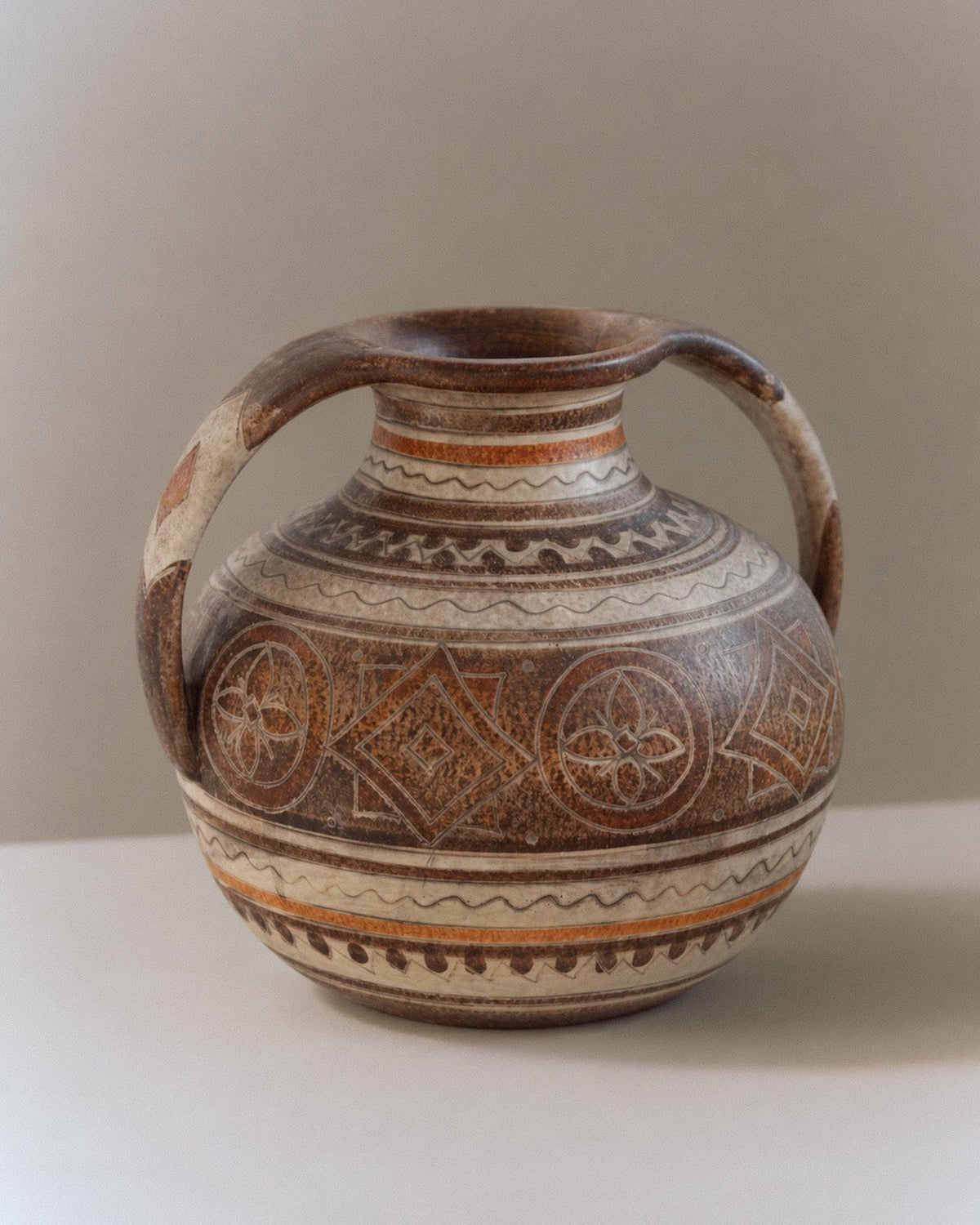 Vintage 1960s Ceramic Vase, Hand Painted Italian Pottery with Two Handles, Brown Tones and Decorative Pattern by Italica Ars, Gift Idea_Bottega Jacobs