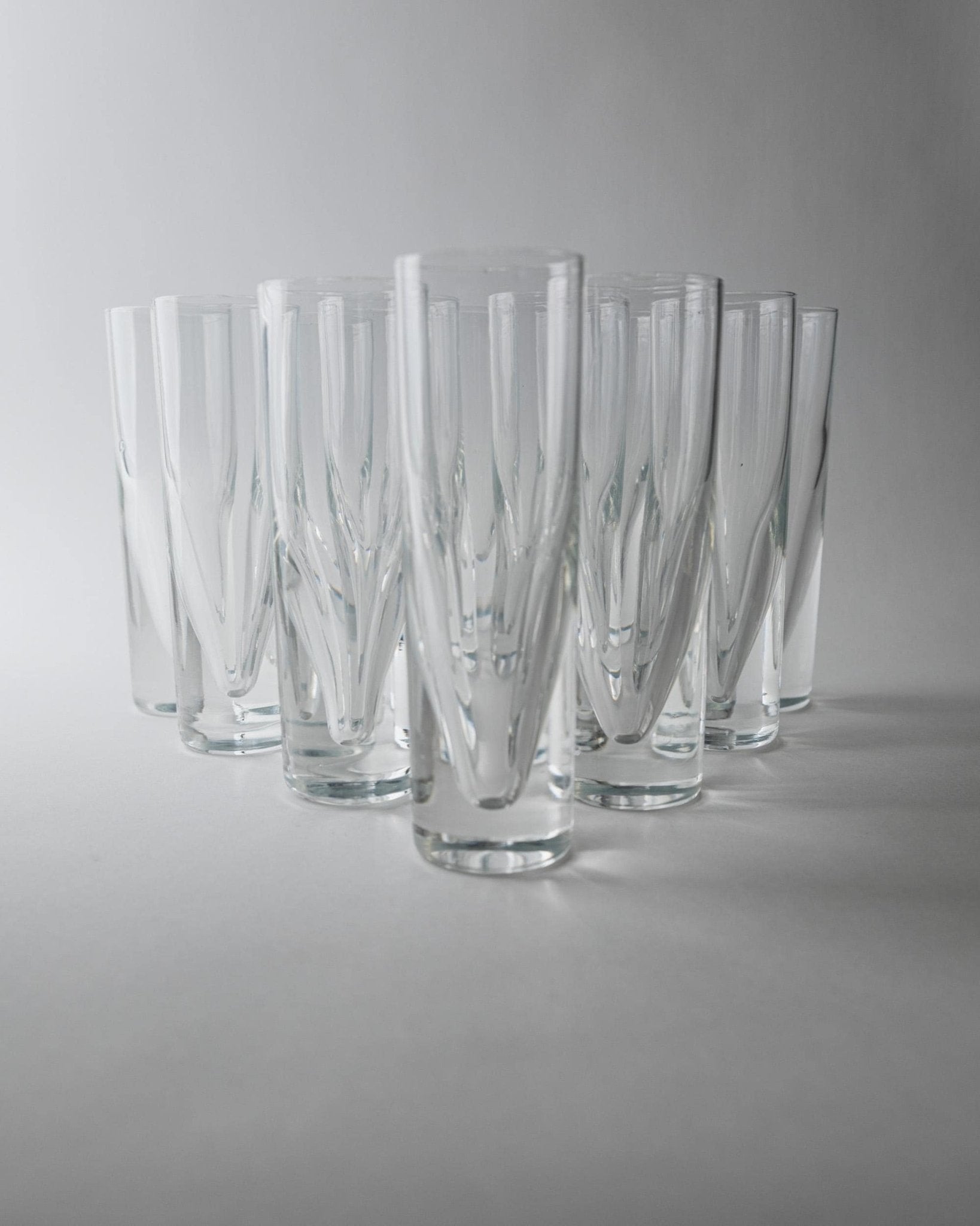 Vintage 1960s Drinking Glass Set of 12, Clear Murano Art Glass Design by Carlo Moretti Model Bullet, Italian Tableware, Elegant Gift Idea_Bottega Jacobs